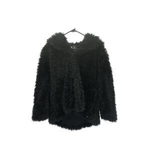 Volcom Stone Row Black Faux Fur Shaggy Jacket Size M / 12 Long Sleeve Hooded